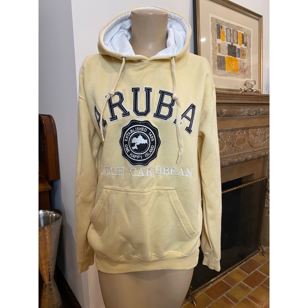 Old Dock Apparel Aruba Dutch Caribbean Hoodie Pale Yellow Medium Pullover